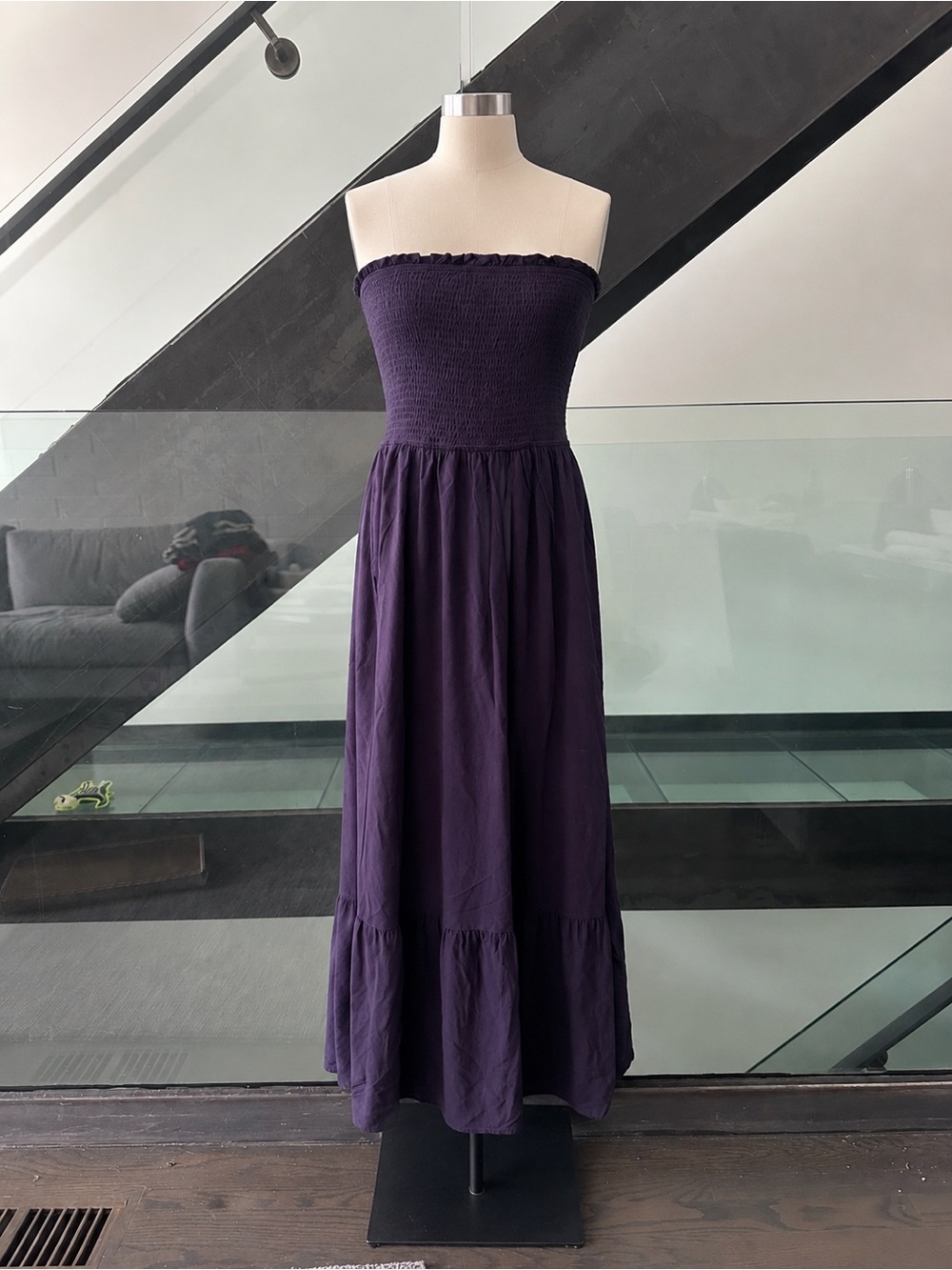 Women's Strapless Smocked Maxi Dress - Deep Purple